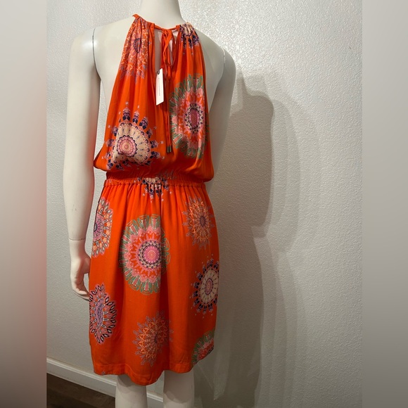 Anthropologie Bright Orange Patterned Halter Dress - Picture 5 of 5